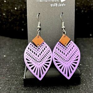 Purple Earrings with Wooden Accent